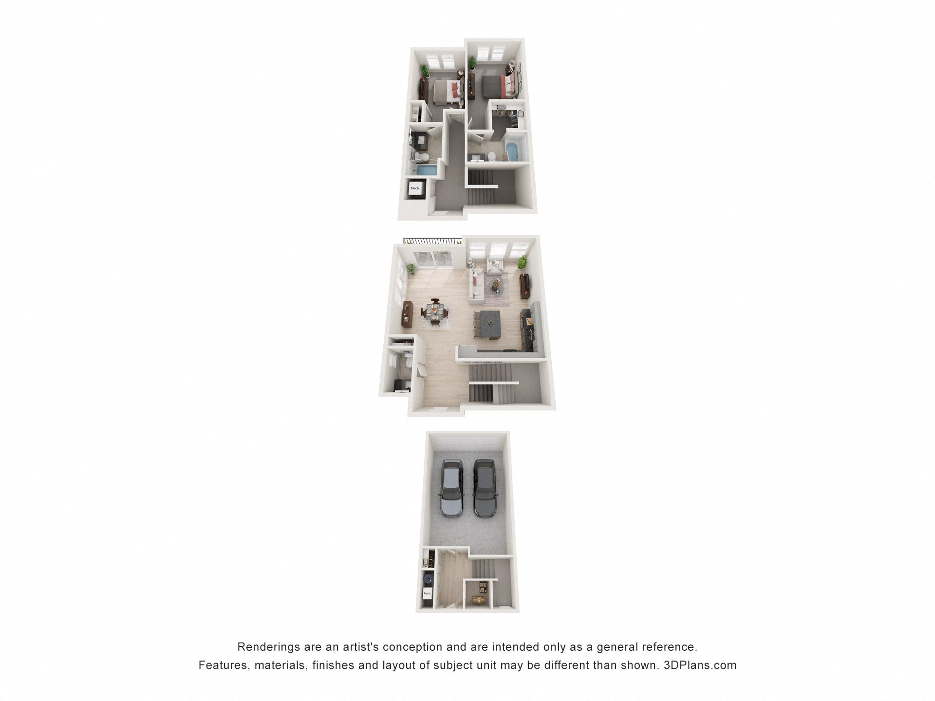 Floor plan for 2 beds, 2.5 baths, 1873 sqft